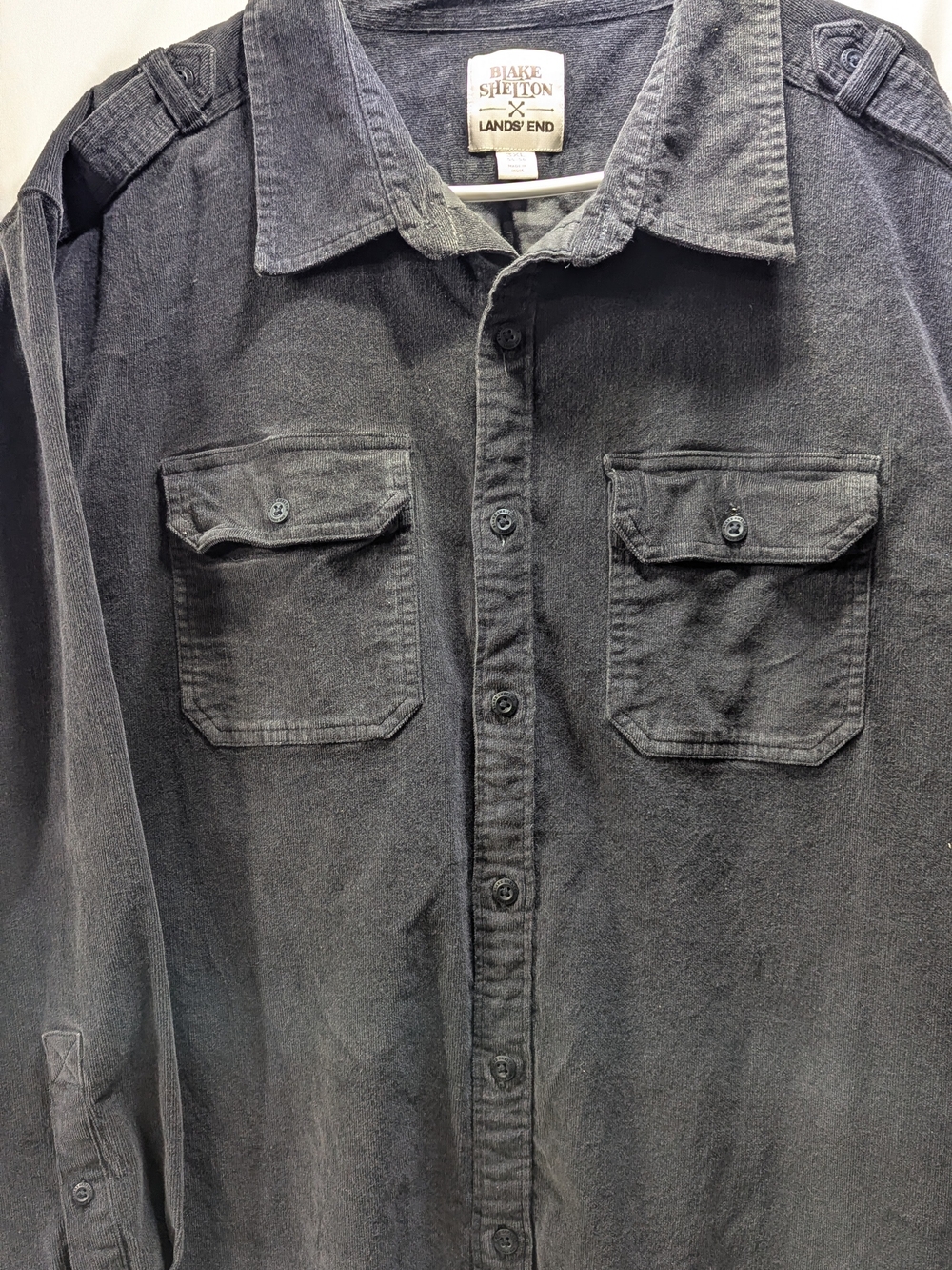 Lands End BLAKE SHELTON Brand Black Button-Up Corduroy Shirt Mens Size 3Xl 54-56